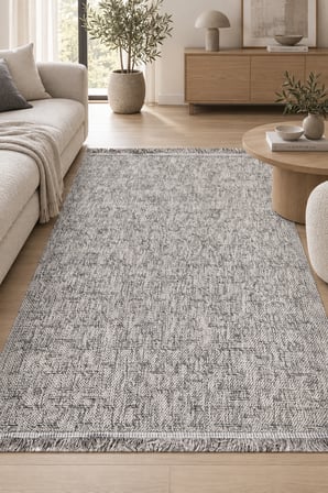 NEVRE Gri Özel Ölçü Mutfak Koridor Halısı Robot Süpürge Uyumlu Kolay Temizlenebilir Polipropilen İnce Dokuma