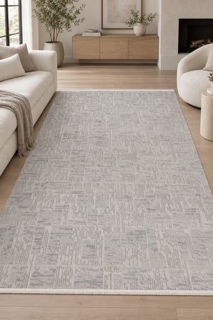 Rina Modern Gri Salon Halısı Robot Süpürge Uyumlu Kolay Temizlenebilir Akrilik Oturma Odası Halısı