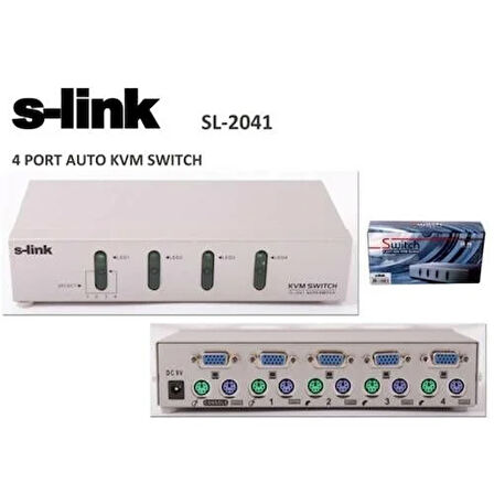 S-Link SL-2041 4 Portlu Ps2 1.8m M/M Kablolu Otomatik Kvm Switch
