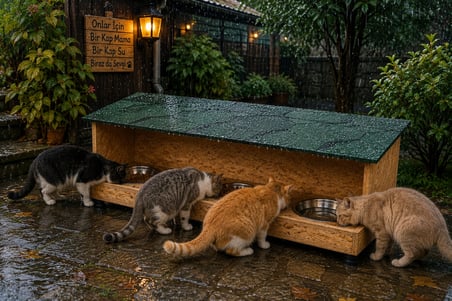 Kedi mama ve su istasyonu mama kabı  iç ve dış mekan 