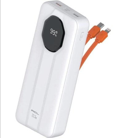 Acl PW-107 Powerbank 20000 mAh 22.5W Type-C & Lightning Kablolu LCD Ekranlı Beyaz