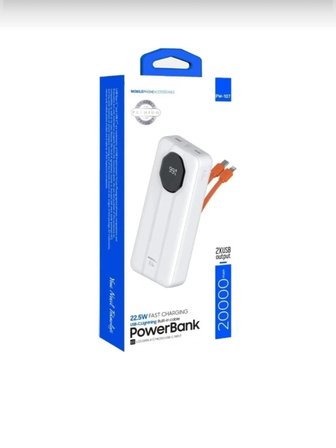 Acl PW-107 Powerbank 20000 mAh 22.5W Type-C & Lightning Kablolu LCD Ekranlı Beyaz