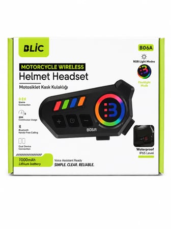 B06A Bluetooth 6.0 Motosiklet Kask Kulaklığı Intercom RGB Işıklı IP65 Su Geçirmez 1000mAh