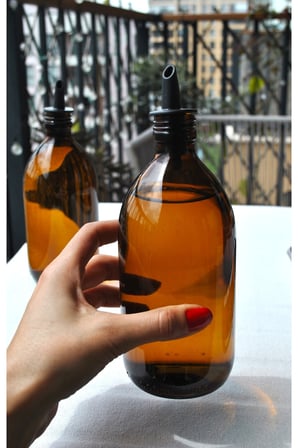 2'li Amber 500 ml Tombul Cam Şişe Ayçiçek Yağı Zeytinyağı Şişesi Yağdanlık