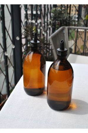 2'li Amber 500 ml Tombul Cam Şişe Ayçiçek Yağı Zeytinyağı Şişesi Yağdanlık