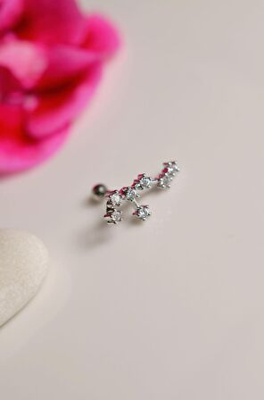 Aslan Burcu Küpe Takımyıldızı Yıldızlı Piercing Helix Gümüş Renk