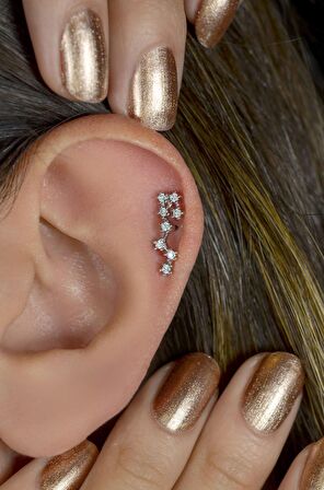 Aslan Burcu Küpe Takımyıldızı Yıldızlı Piercing Helix Gümüş Renk