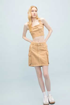 DeFacto Coool Gabardin Askılı Crop Bluz C4455AX24SPBG387