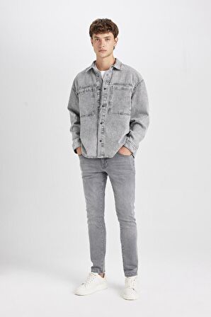 DeFacto Oversize Geniş Kalıp Pamuklu Jean Uzun Kollu Basic Düz Gömlek D0449AX24AUNM18