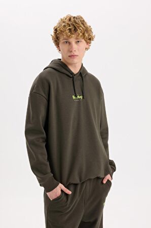 DeFacto Rick and Morty Boxy Fit Kapüşonlu Sweatshirt C6508AX24AUAR227