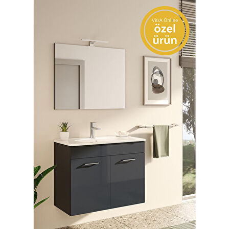 VitrA Ardea 67071 Banyo Dolabı Seti Kapaklı 80 cm Parlak Antrasit