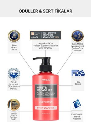 Nemlendirici ve Besleyici Vücut Losyonu Kundal Honey&Macadamia Pure Body Lotion500ml(PinkGrapefruit)