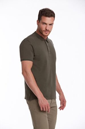 Haki Regular Fit Pamuklu Desenli Polo Yaka Tişört | S