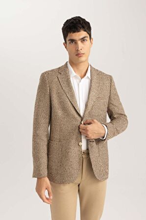 DeFacto Modern Fit Ceket Yaka Desenli Düğmeli Astarlı Blazer Ceket B0070AX23WNBN323