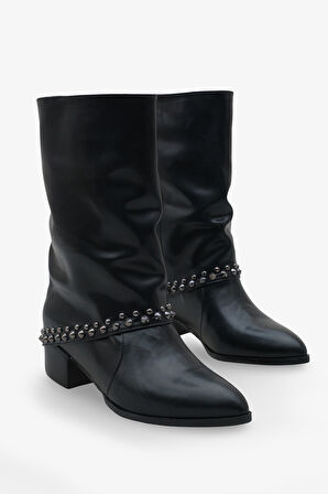 Kadın Sivri Burun Troklu Topuklu Günlük Bot Ginos Siyah