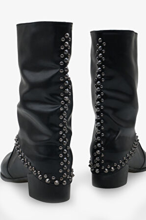 Kadın Sivri Burun Troklu Topuklu Günlük Bot Ginos Siyah