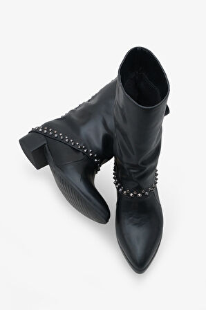 Kadın Sivri Burun Troklu Topuklu Günlük Bot Ginos Siyah