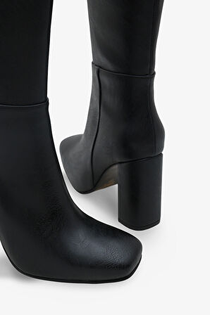 Kadın Fermuarlı Kalın Ökçe Topuklu Çizme İslor Siyah
