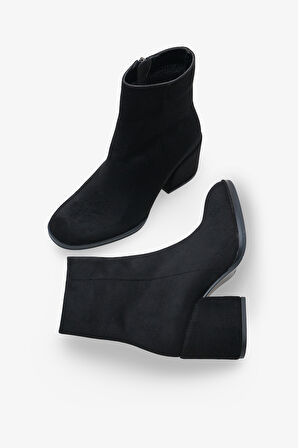 Kadın Yandan Fermuarlı Topuklu Günlük Bot Selans Siyah Süet