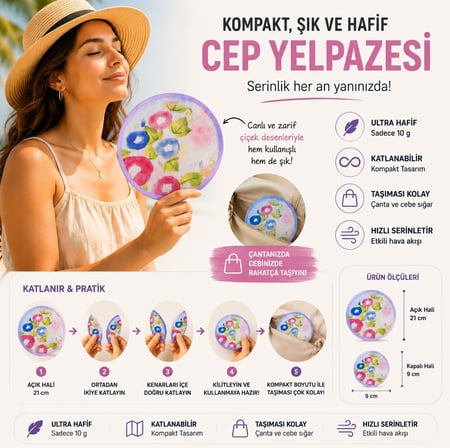 Bakgelal Katlanabilir Cep Yelpazesi – 21 Cm Kılıflı Kore Yelpazesi | Ultra Hafif, Katlanabilir, 10 Farklı Desen Seçeneği | Plaj, Seyahat, Festival Ve Günlük Kullanım İ̇Çin