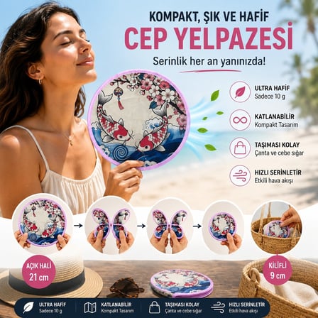 Bakgelal Katlanabilir Cep Yelpazesi – 21 Cm Kılıflı Kore Yelpazesi | Ultra Hafif, Katlanabilir, 10 Farklı Desen Seçeneği | Plaj, Seyahat, Festival Ve Günlük Kullanım İ̇Çin