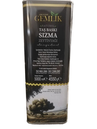 Zeytinyağı 5 lt. (Naturel & Soğuk Sıkım Taş Baskı)