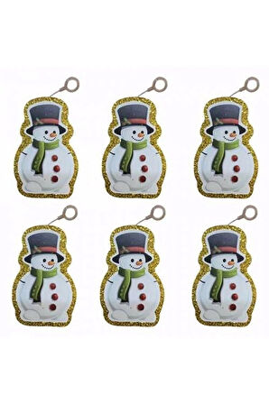 Simli Çam Süsü Strafor 6'lı Kardan Adam Gold