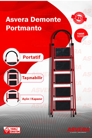 Yakut Serisi – Patika 5 Basamaklı Katlanır Merdiven | Depo, Bahçe ve Ev için Güvenli