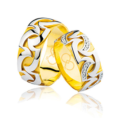 Sarı Beyaz Renk Taşlı Altın Alyans 0301