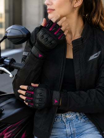 Twist Pembe / Yarım Parmak - Kaymaz Avuç İçi Kadın Motosiklet Eldiveni
