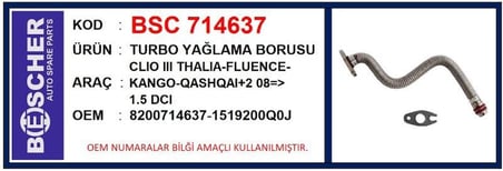 NEIMAN TURBO YAĞLAMA BORUSU CLIO III THALIA-FLUENCE-KNG-QASHQAI+2 08=> 1.5 DCİ