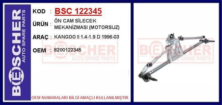 NEIMAN ÖN CAM SİLECEK MEKANİZMASI (MOTORSUZ) KANGOO II 1.4-1.9 D 1996-03