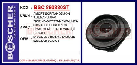 NEIMAN AMORTİSÖR TAKOZU ÖN  RULMANLI SAĞ  FIORINO  DOBLO 10 SİYAH YENİ TİP RULMAN  İÇİ BİLYALI