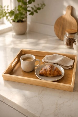 Bambu Servis Tepsisi 25x38 cm Dikdörtgen Kahvaltı Çay Kahve Sunum Tepsisi