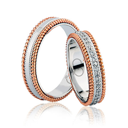 Beyaz Rose Renkli Altın Alyans 0303-3