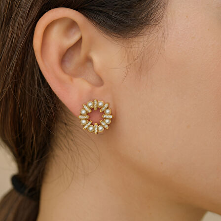 Rose  İnci Detaylı Xuping Küpe