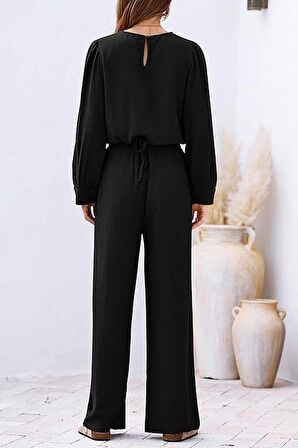 Barbora Keten Yazlık Yüksek Bel Pantolon Balon Kol Tasarım Bluz İkili takım Alt Üst Ln25siyah