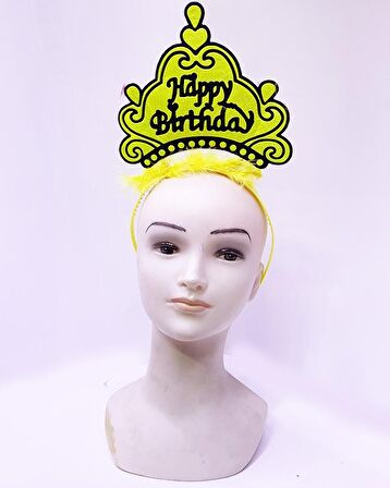 Happy Birthday Neon Sarı Renk Doğum Günü Tacı 24x15 cm