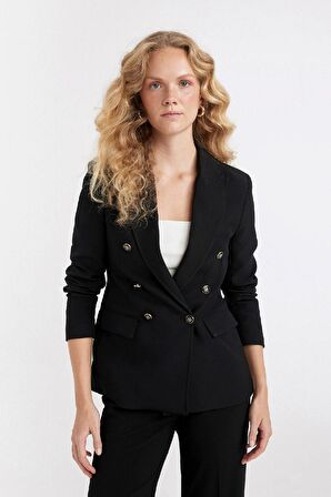 DeFacto Oversize Geniş Kalıp Gömlek Yaka Düğmeli Basic Düz Blazer Ceket D3155AX24AUBK81