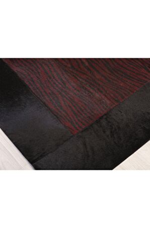 Bordo Zebra Desenli Deri Halı