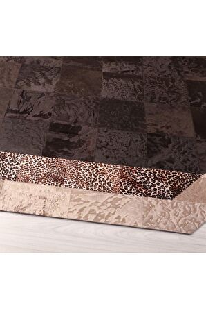 Leopar Baskı Kahve Deri Halı