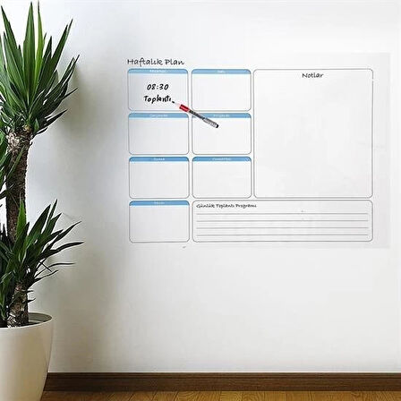 İpek Yıldızı® Haftalık Planlayıcı Manyetik Duvar Stickerı Takvim 56 cm x 70 cm