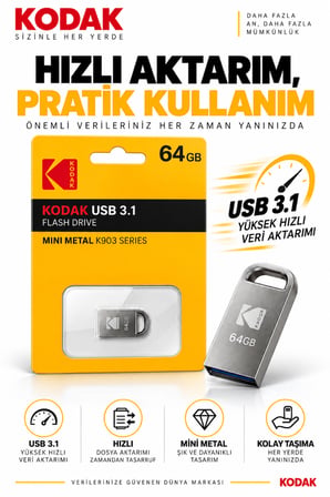 K903 64GB USB 3.1 Mini Metal Flash Bellek Kompakt Taşınabilir USB Bellek