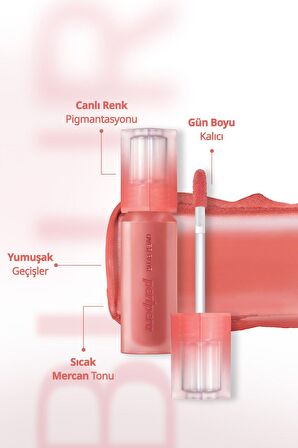 Gün Boyu Kalıcı Pürüzsüz Matlık Sunan Tint PERIPERA Over Blur Tint (004 Coral-La-La)