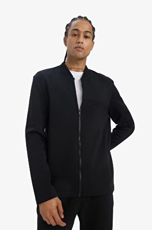 DeFactoFit Slim Fit Dar Kesim Kolej Yaka Skuba Dalgıç Kumaş Bomber Hırka F0877AX25SPBK81