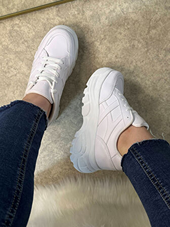 Günlük Kadın Sneaker Kalın Yüksek Taban Bağcıklı Rahat Tiger Şeritli Spor Ayakkabı 032