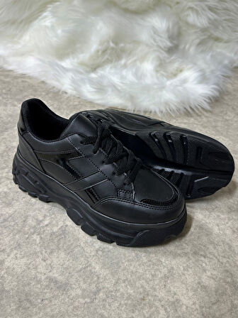 Günlük Kadın Sneaker Kalın Yüksek Taban Bağcıklı Rahat Tiger Şeritli Spor Ayakkabı 032