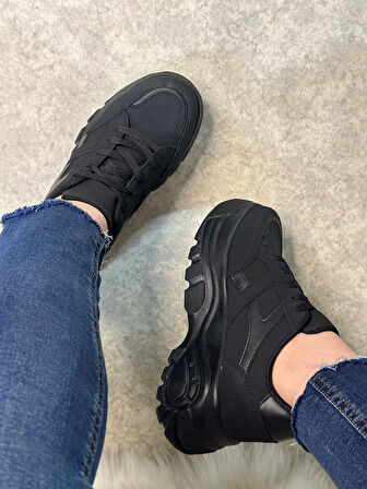 Günlük Kadın Sneaker Kalın Yüksek Taban Bağcıklı Rahat Tiger Şeritli Spor Ayakkabı 032