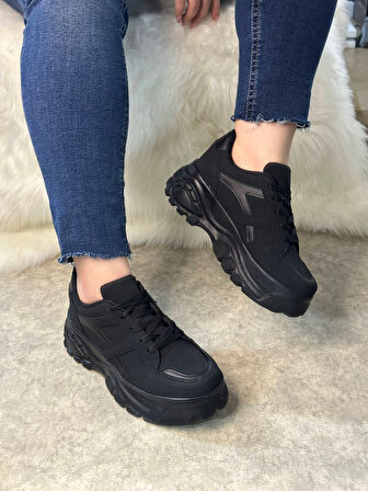 Günlük Kadın Sneaker Kalın Yüksek Taban Bağcıklı Rahat Tiger Şeritli Spor Ayakkabı 032