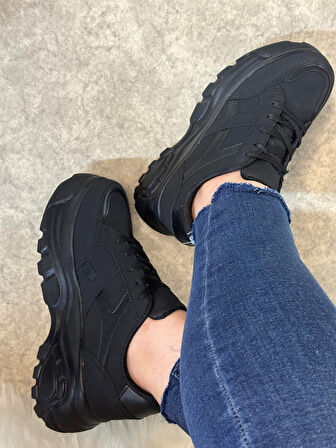 Günlük Kadın Sneaker Kalın Yüksek Taban Bağcıklı Rahat Tiger Şeritli Spor Ayakkabı 032